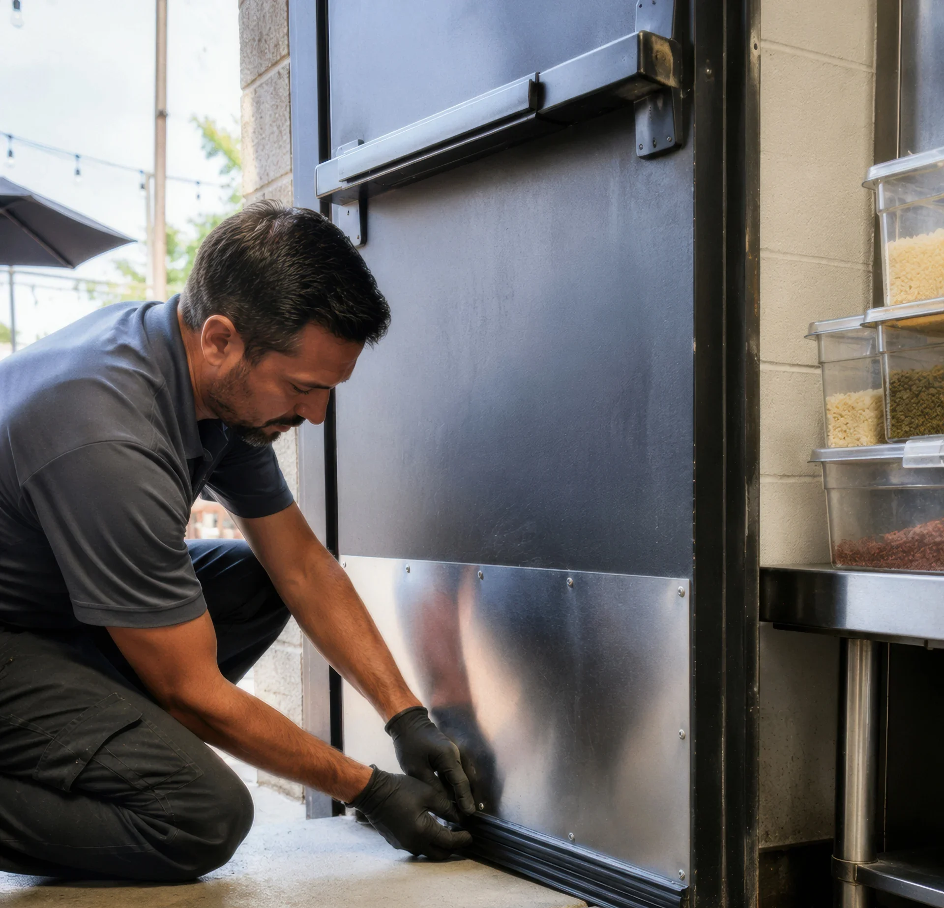 technician working on door installation