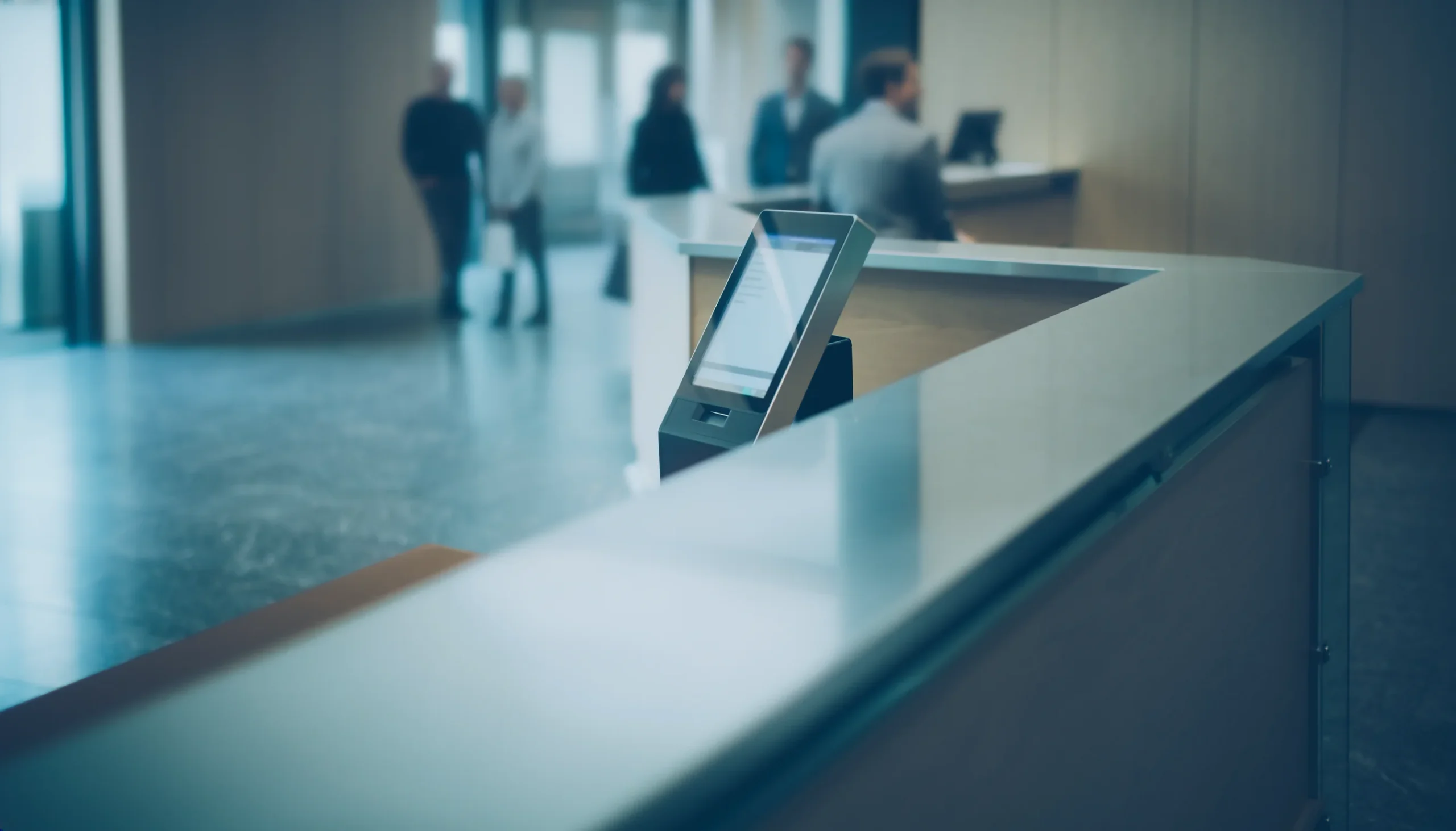 check in kiosk in reception area of enterprise building