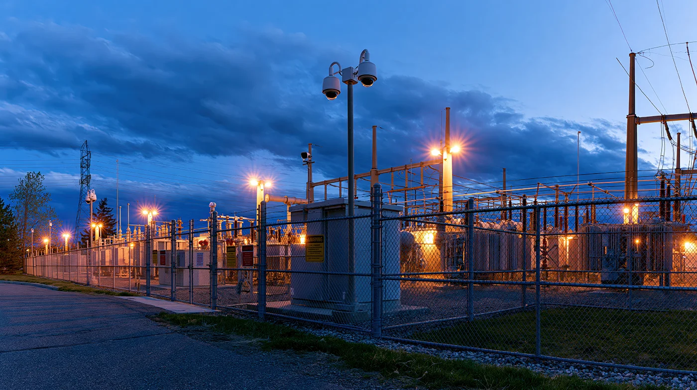 Fenced utility site with a perimeter camera