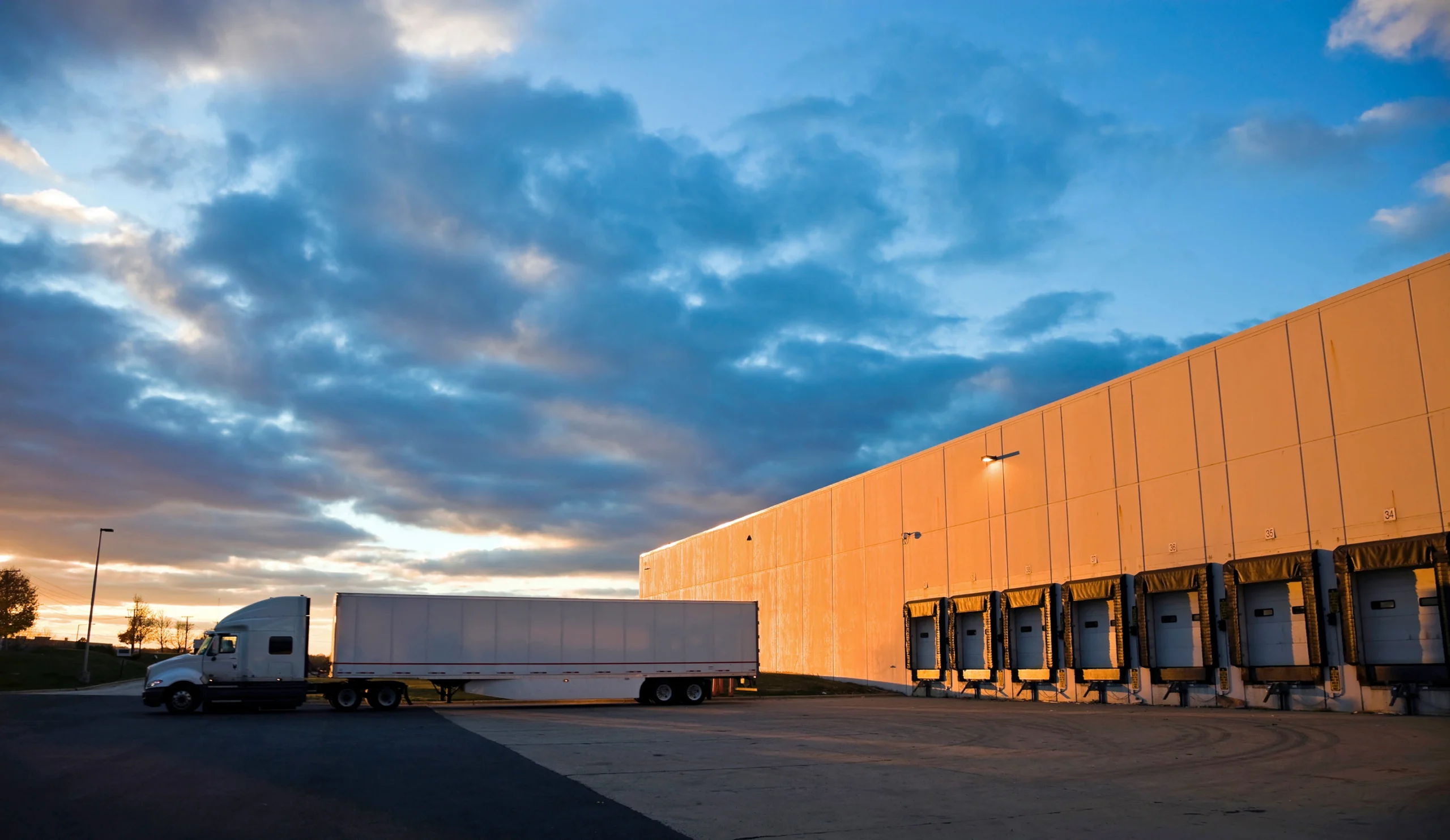 industrial loading dock at sunset