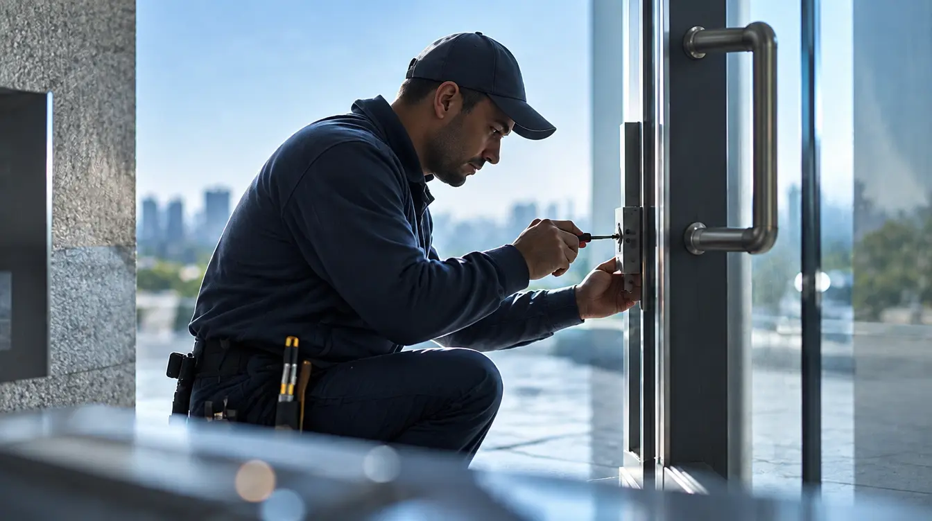 technician working on door repair
