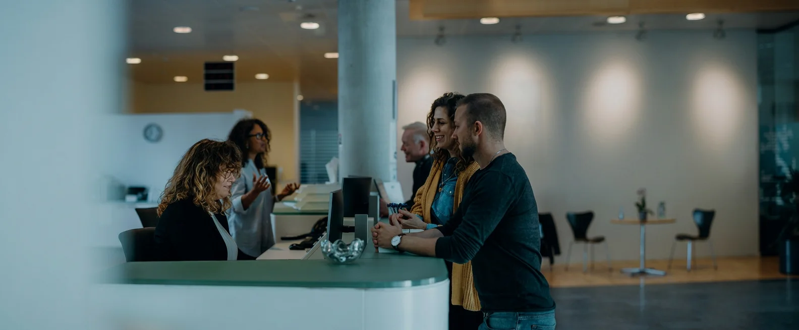visitor management system in use at reception desk